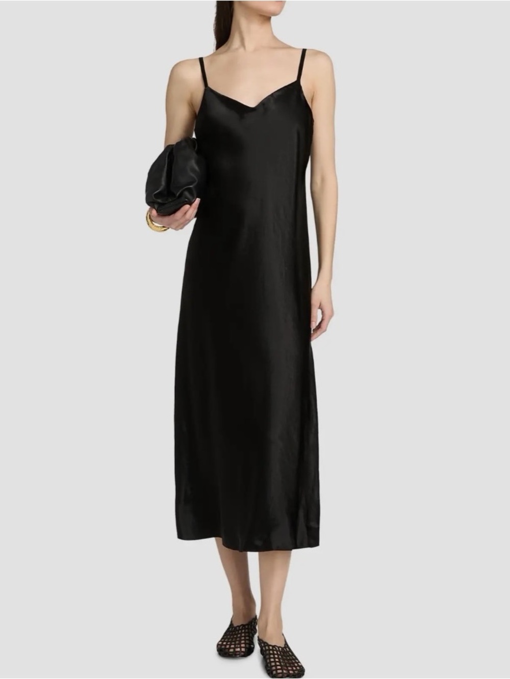 NWT Vince Satin V-Neck Slip Dress in Black